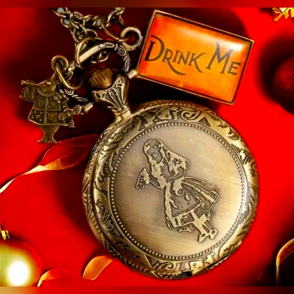 Alice in Wonderland Vintage Style Bronze Quartz Pocket Watch